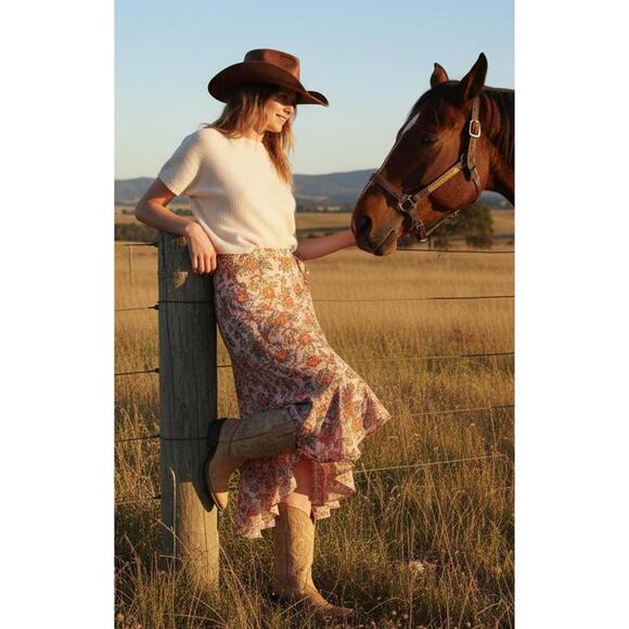 Max Studio Dresses & Skirts - Max Studio Bohemian style Floral Wrap Skirt with Ruffle Hem Size Large